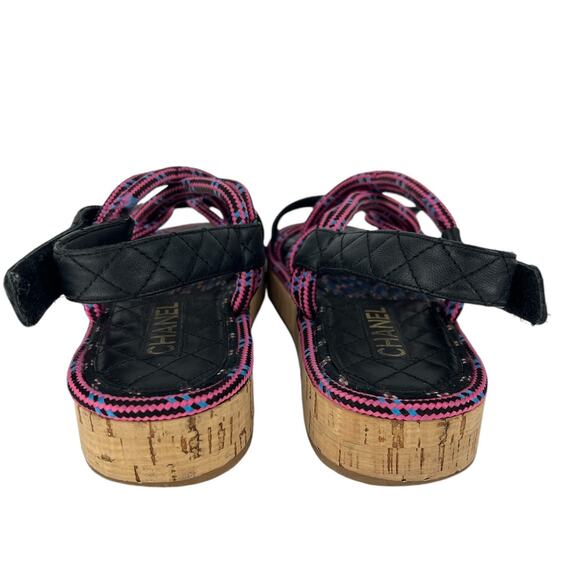 Chanel 2020 Cord Lambskin Quilted Logo Sandals Pink Black - Picture 10 of 14